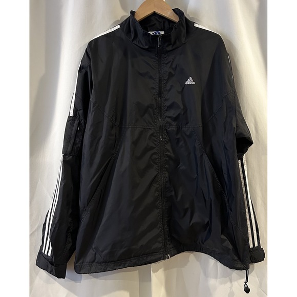 Vintage Adidas Jacket Mens XL Black Windbreaker‎ Track Full Zip Mock Neck Y2K - Picture 1 of 5